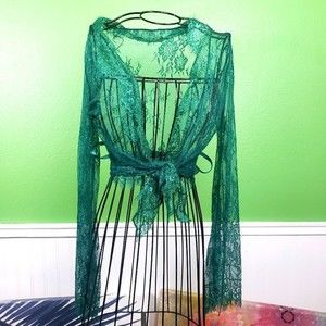 Vintage Green Lace Wrap Top Size Small